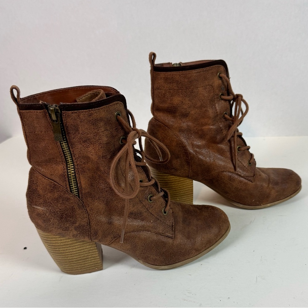 Maurices Tan Lace-Up Block Heel Boots